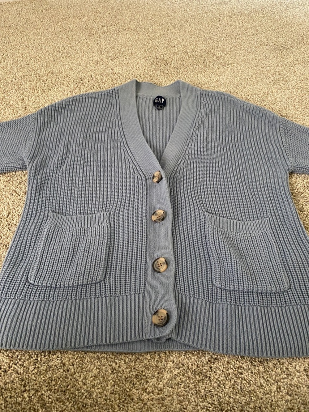 GAP Light Blue Button-Front Knit Cardigan Cable-knit Sweater. Size XL. - Picture 9 of 14